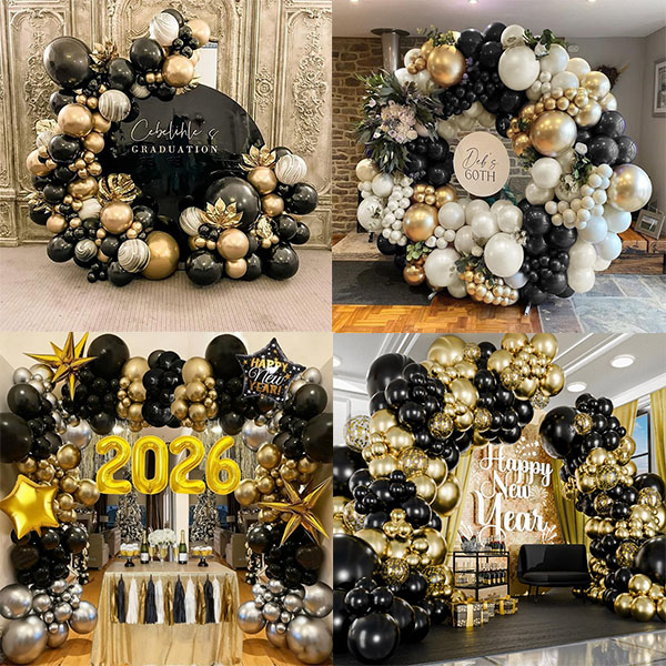 Set Garland Balon Emas Hitam