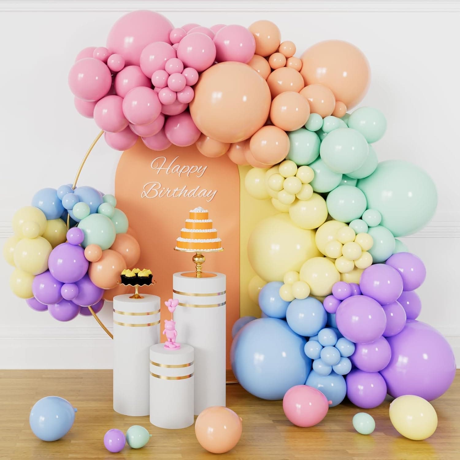 Kit Lengkungan Karangan Bunga Balon Pelangi Pastel