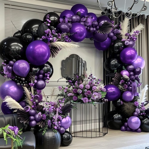 Kit Karangan Bunga Balon Ungu dan Hitam