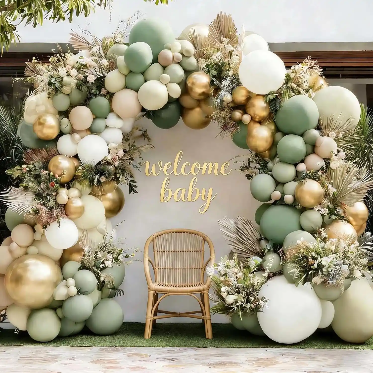 Karangan Bunga Balon Baby Shower Sage Green